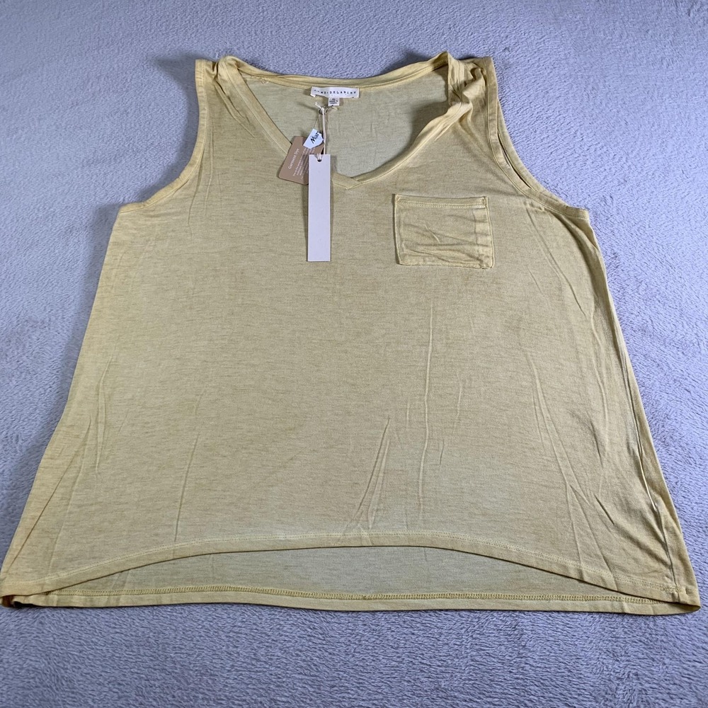 Jane + Delancey Tank Top Womens XL Yellow V Neck Pocket Rayon Jersey NEW